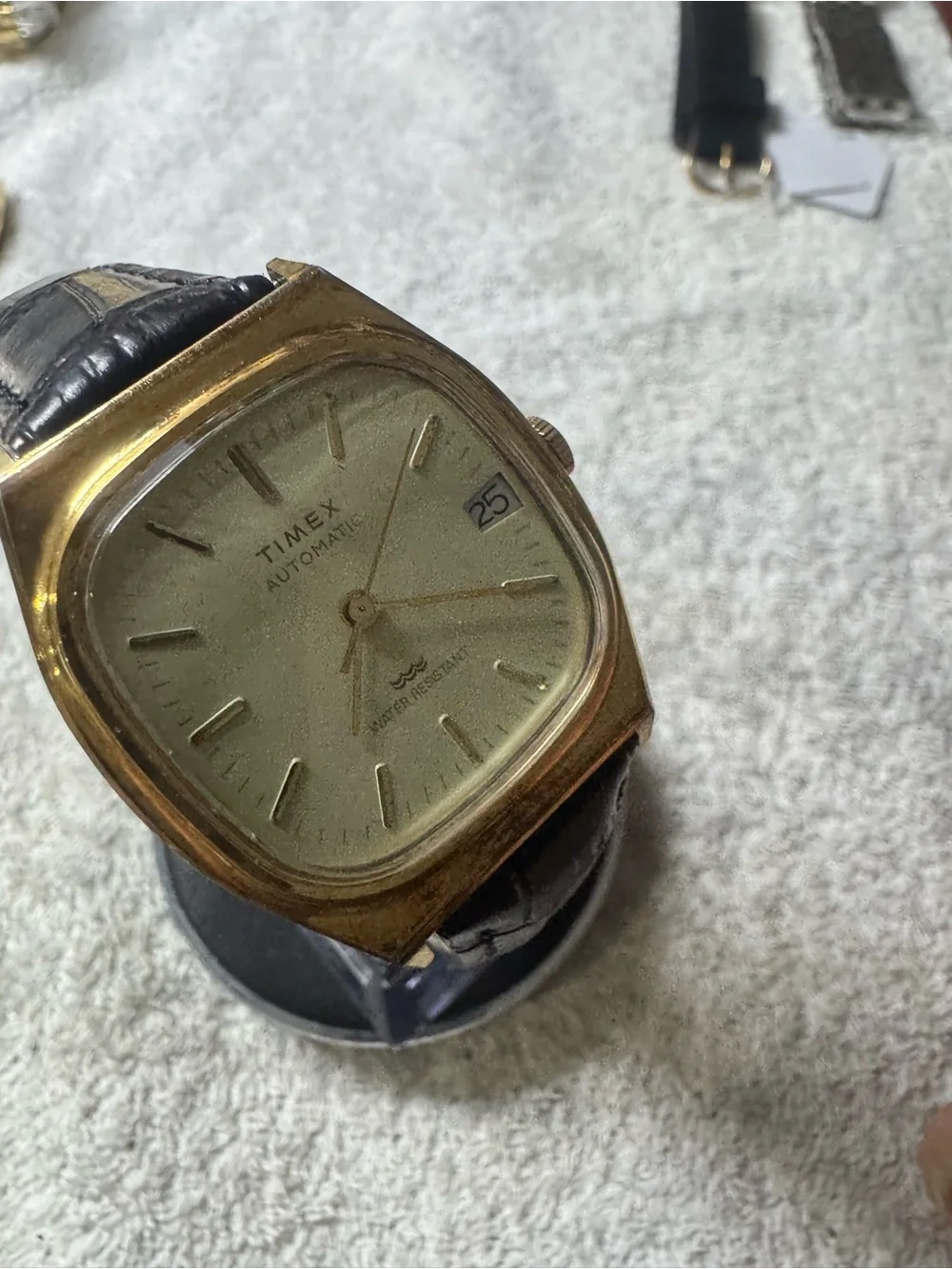 Timex Gold-Tone Case Cream Dial Automatic Watch with Black Strap